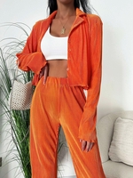 Ensemble de Pantalon Droit à Ourlet Fendu à Col Revers M Orange