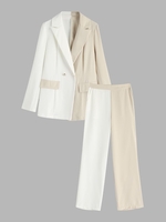 Ensemble de Pantalon Droit en Blocs de Couleurs avec Poche L Café lumière