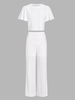 Ensemble de Pantalon Droit Tressé à Taille Haute en Maille à Manche Flottante M Blanc