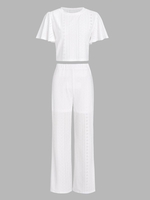 Ensemble de Pantalon Droit Tressé à Taille Haute en Maille à Manche Flottante M Blanc