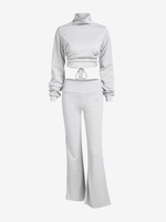 Ensemble de Pantalon Evasé Noué Au Dos à Col Haut M Gris clair