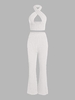 Ensemble de Pantalon Evasé Texturé à Col Halter Xl Blanc