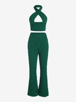 Ensemble de Pantalon Evasé Texturé à Col Halter Xl Vert
