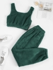 Ensemble de Pantalon Fourré Deux Pièces L Vert profond