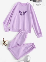 Ensemble de Pantalon Fuselé Papillon Imprimé S Violet clair