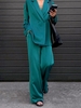 Ensemble de Pantalon Goutte Epaule à Jambe Large en Satin avec Poche L Vert profond