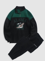 Ensemble de Pantalon Léopard Lettre Graphique en Blocs de Couleurs à Pieds Etroits en Laine Taille unique Noir