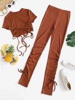 Ensemble de Pantalon Moulant Côtelé Fendu L Café