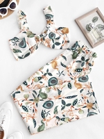 Ensemble de Pantalon Palazzo Fleur Noué à Volants Deux Pièces L Blanc