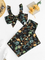 Ensemble de Pantalon Palazzo Fleur Noué à Volants Deux Pièces M Noir