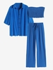 Ensemble de Pantalon Plissé à Jambe Large avec Nœud Papillon Trois Pièces S Bleu profond