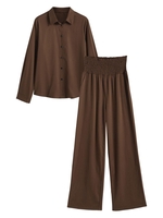 Ensemble de Pantalons Larges à Taille Smockée M Café profond