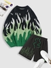 Ensemble de Pull Maille et de Short Décontracté à Imprimé Feu Style Graphique Esthétique Y2K Taille unique Vert