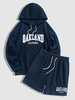 Ensemble de Pull-over à Capuche de Lettres Gravées Doublure en Polaire Moelleuse et Short Taille unique Bleu profond