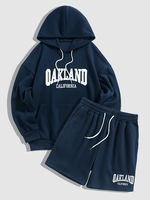 Ensemble de Pull-over à Capuche de Lettres Gravées Doublure en Polaire Moelleuse et Short Taille unique Bleu profond