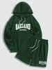 Ensemble de Pull-over à Capuche de Lettres Gravées Doublure en Polaire Moelleuse et Short Taille unique Vert profond