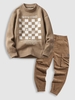 Ensemble de Pull-over Motif de Lettre et de Pantalon Cargo Multi-Poches Design en Velours Côtelé Taille unique Café