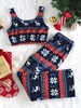 Ensemble de Pyjama Haut Court à Imprimé Flocon de Neige de Noël de Grande Taille et Pantalon M Bleu profond