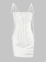 Ensemble de Robe Bicolore Découpée en Maille Transparente à Lacets M Blanc