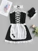Ensemble de Robe Lingerie Cosplay Ceinturée Panneau en Dentelle M Noir