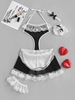 Ensemble de Robe Lingerie Cosplay en Dentelle Insérée à Col Halter M Noir