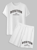 Ensemble de Short à Imprimé BOSTON à Manches Courtes à Cordon Taille unique Blanc