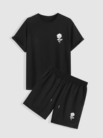 Ensemble de Short à Imprimé Rose à Manches Courtes à Cordon Taille unique Noir