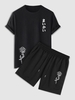 Ensemble de Short à Imprimé Rose Japonaise Graphique à Cordon Taille unique Noir