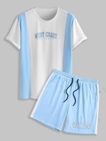 Ensemble de Short à Imprimé WEST COAST CALIFORNIA en Blocs de Couleurs Taille unique Bleu clair