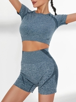 Ensemble de Short à Taille Haute à Manches Raglan M Bleu gris