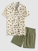Ensemble de Short Bermudas Fendu et Chemise Motif de Fleurs en Dentelle en Jacquard à Manches Courtes Taille unique Multi a
