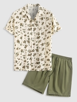 Ensemble de Short Bermudas Fendu et Chemise Motif de Fleurs en Dentelle en Jacquard à Manches Courtes Taille unique Multi a