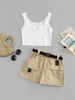 Ensemble de Short Cargo Côtelé Ceinturé à Col V S