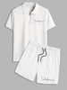 Ensemble de Short Décontracté à Imprimé Lettre et T-shirt à Col Polo à 1 / 4 Zip à Imprimé California Taille unique Blanc