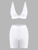 Ensemble de Short de Gym Côtelé à Taille Haute Xl Blanc
