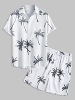 Ensemble de Short de Plage de Vacances à Imprimé Arbre de Noix de Coco Taille unique Blanc