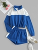Ensemble de Short en Blocs de Couleurs à Doublure en Laine à Demi-Zip L Bleu