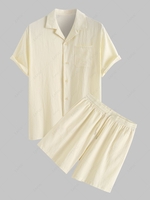 Ensemble de Short en Lin et de Coton avec Poche à Cordon M Jaune clair