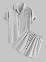 Ensemble de Short en Lin et de Coton avec Poche à Cordon S Gris clair