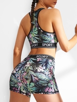 Ensemble de Short Moulant à Imprimé Tropical Matelassé Au Dos Nageur L