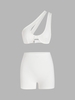Ensemble de Short Moulant Côtelé Une Epaule à Taille Haute Xs Blanc