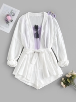 Ensemble de Short Plissé Ceinturé à Goutte Epaule L Blanc