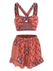Ensemble de Short Plissé Jointif Imprimé Noué à Jambe Large à Volants Xs Rouge