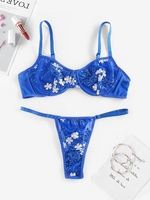 Ensemble de Soutien-gorge Brodé à Armature L Bleu