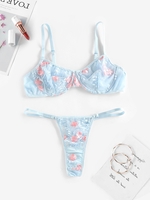 Ensemble de Soutien-gorge Brodé à Armature M Bleu clair