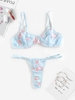 Ensemble de Soutien-gorge Brodé à Armature S Bleu clair