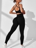 Ensemble de Soutien-gorge Croisé Côtelé en Couleur Unie et de Legging de Yoga S Noir
