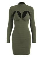 Ensemble de Soutien-gorge Découpé Côtelé et de Mini-Robe de Soutien-gorge L Vert profond
