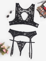 Ensemble de Soutien-gorge Découpé en Dentelle S Noir