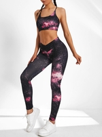 Ensemble de Soutien-gorge de Sport à Imprimé Éclaboussure Croisé Au Dos et de Pantalon de Yoga M Noir